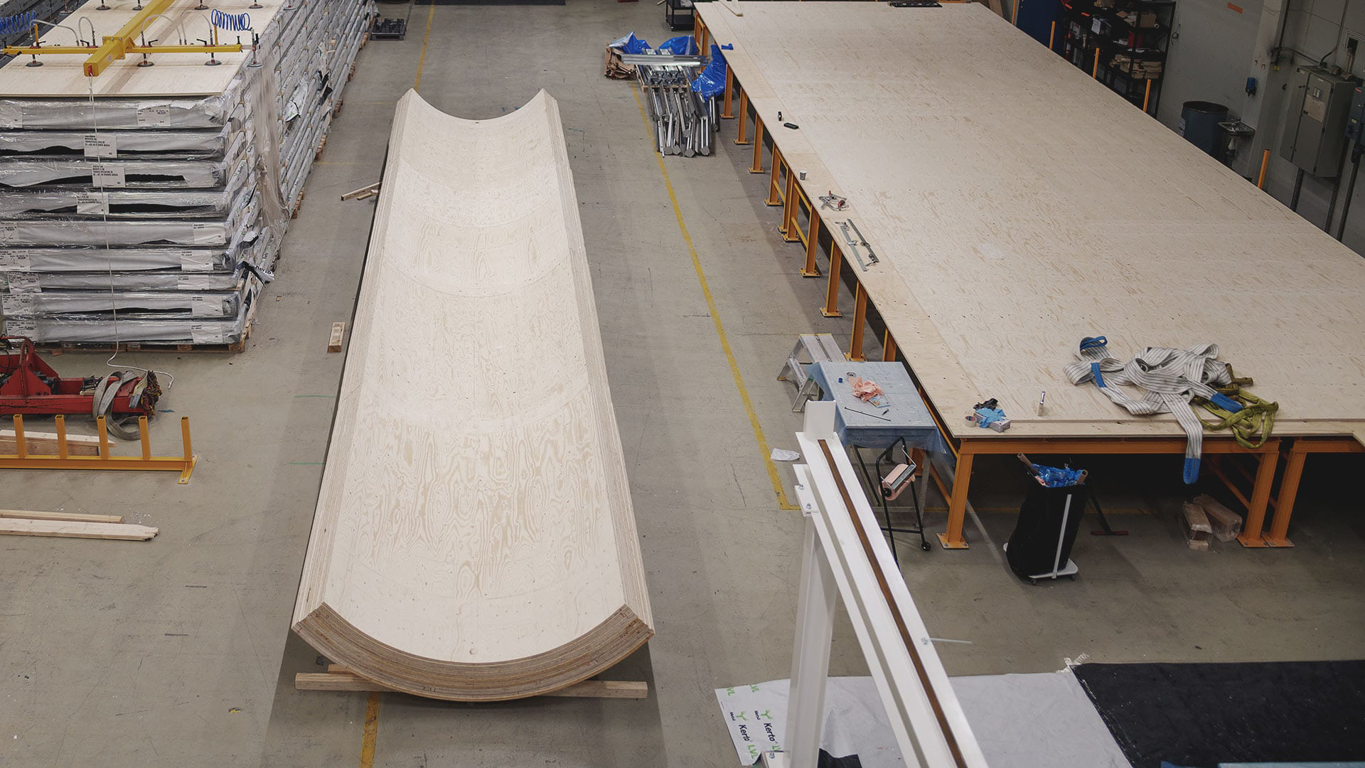 Curved piece of LVL for Wooden Tower for wind power plants